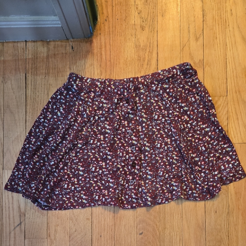 Floral Print Skirt - Maroon